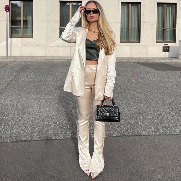White Blazer Outfit Ideas Leather Pants And Blazer Pants Outfit